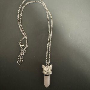 Rose quartz and butterfly necklace